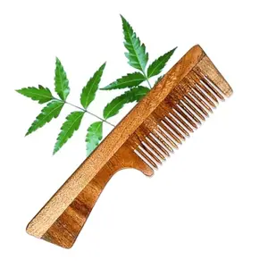 Desi Neem Wooden small Wide tooth Comb with handle for Women & Men (pack of 1)