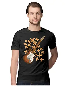 ALLEN BLACK Men's Regular Fit T-Shirt Awesome Electric Guitar 100% Cotton T-Shirt Black_ELECGMEN-Black 4XL Men Round_