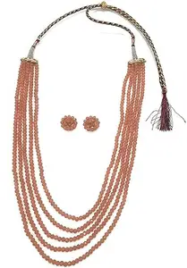 A V FASHION India - Traditional Tricolour Green/White/Orange Multi Strand 5 Layered Crystal Necklace Set for Women and Girls Fashion Jewellery (Same as shown in image) (Peach)