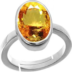 Jemskart 9.00 Ratti Natural Yellow Topaz Gemstone Ring (Sunela Stone Ring) Lab Certified Adjustable Silver Plated Ring in Panchdhatu for Men and Women, Sunhela Stone Ring