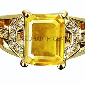 SIDHARTH GEMS Certified Unheated 16.25 Ratti 15.75 Carat A+ Quality Natural Yellow Sapphire Pukhraj Gemstone Gold Plated Ring For Women's and Men's