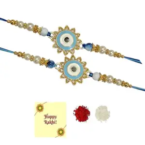 DMS RETAIL Set Of 2 Evil eye Fengshui Rakhi For Brother and bhabhi | rakhi combo | Rakshabandhan Greetings Card Roli Tilak