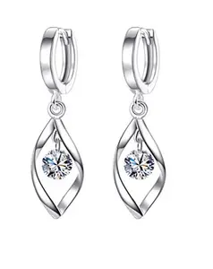 STYLISH TEENS Stainless Steel with Cubic Zirconia Love Drop Earrings for Women, Silver