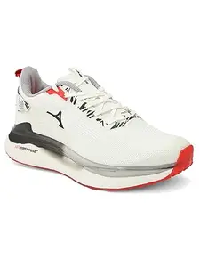 ABROS Antonio-On Running Sports Shoes Breathable Upper Fly-Knit with Hyperfused Sole Memory Foam Insole Casual Walking & Gym Shoes for Mens(White/Red 9)