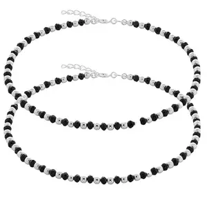 NANMAYA Handmade Collection black and Silver Beads Anklets 10.5 Inches Pack of 2