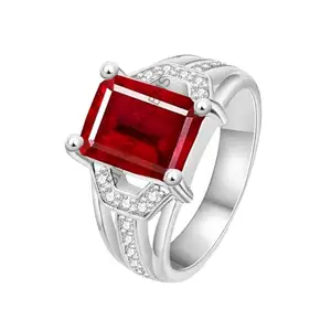 AKSHITA GEMS 6.25 Ratti 5.25 Carat Natural Ruby Manik Gemstone Silver Plated Adjustable Ring For Men And Women