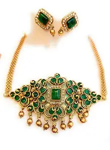 Ruby & Emerald, Red Green colour Stones studded Latest Fashion Choker Small Necklace Set For Women