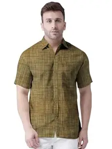 Men Khadi Cotton Shirt | Half Sleeve Casual Shirt for Men | Breathable Handwoven Cotton Shirt | Lightweight Comfortable Summer Casual Shirt