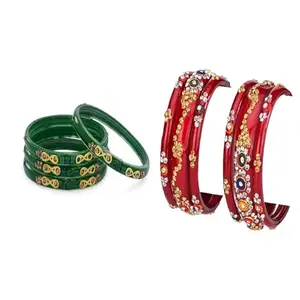 Somil Simple Glass Bangle Combo | Classic Chudi Set For Women & Girls | Everyday & Festive, Pack Of 10, Green, Red -M350