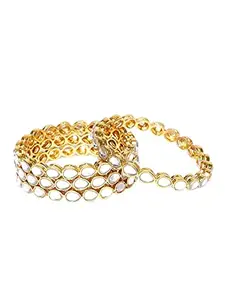 Shivarth Jewellery Designer Victoria Bangles Trendy Gold Plated Chudi Studded Kundan Kade for Attractive Elegant look Metal Kangan Set for Women & Girls (4pcs Golden 3, 2.2)