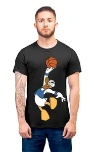 satyuga Men's Cotton T-Shirt - Round Neck, Half Sleeves, Printed, Black, XX-Large Casual Wear Tees for Men (Donald Duck Player)