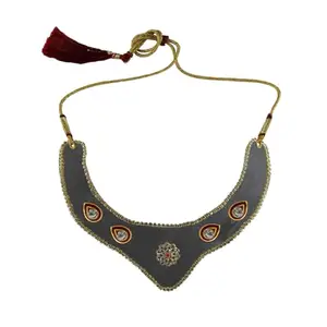 MAYA FASHION Multi Colour Kundun Stud Velvet Necklace Elegant Necklace for Girls & Women | Wedding | Festival All Occasions (Sku-nec6277)