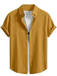 WIZOON Shirt for Men | Half Sleeves | Men’s Black Textured | Cotton Blend Shirts | Casual Shirt's | Spread Collar | Short Sleeves | Regular Fit