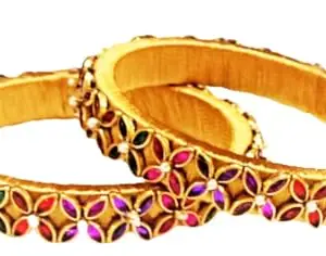 Geeven Stores Flower Design Silk Thread Bangles In Kundan Style for Festive Occasions Women/Girls.
