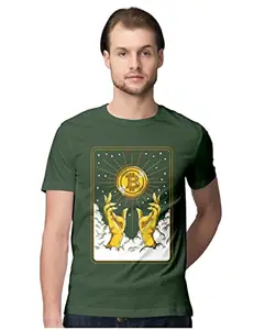ALLEN BLACK Men's Regular Fit T-Shirt Bitcoin Tarot Card - HODL The Crypto 100% Cotton T-Shirt Olive Green_CRYCORUPG-Olive Green M Men Round_