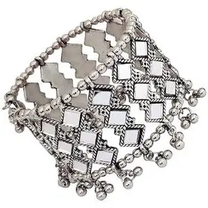 Shivarth Oxidised Bracelet Bangle For Women & Girls Oxidised Mirror Cuff Bangle Bracelet Free Size Silver Oxidised Kada 1pcs