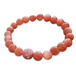 RRJEWELZ Natural Sunstone 8mm Round Shape Smooth Cut Beads 7 Inch Stretchable Bracelet for Men & Women.|STBR_RR_08509_7.0