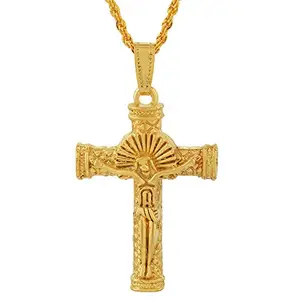 Memoir Brass 24KT Micron Gold Christian Jesus Cross Crucifix chain pendant Spiritual Fashion jewellery for Men and Women (PCKL7649)