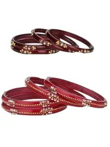 1st Time Modern Bangles/Kada Set- Perfect For Party, Wedding, Celebrations And Functions, Combo Of 2 Set, Each Set In Set 4 Bangles, Mahroon And Red- B133