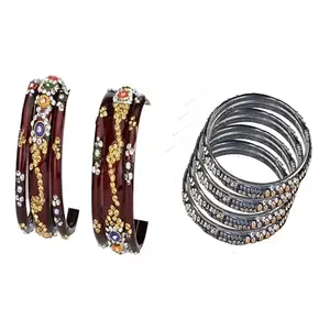 Somil Elegant Combo Bangles For Women & Girls | Stylish Bangles Set For Everyday & Functions, Pack Of 10, Maroon, Grey -B507