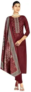 Rosaniya Unstitched Embroided Pashmina Dress Material Salwar suit for Women with Shawl (NIMRAc1006_Woolen_Maroon)