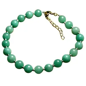 RRJEWELZ Amazonite Jade Bracelet for Men & Women – 6mm Round Smooth Blue Beads – 7 inch adjustable with Gold Plated Clasp – Healing, Fashion, Gift, Spiritual, Yoga|LCBR_RR_00201