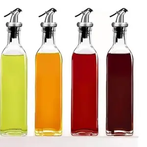 Jyot Creation Glass Olive Oil Vinegar Dispenser Gravy Boat Kitchen Bottle Stainless Steel Leak-Proof Soy Sauce Storage, Bottle, Dispenser, for Kitchen (500ml, Pack of 4)
