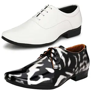 Vitoria Trendy Formal Shoes/Party Shoes/ 2 Shoes Combo with Free Belt for Men and Boys (BAZAAR8708_VTR01-Blk-Slvr006-Wht-1-Brwn) Multicolor