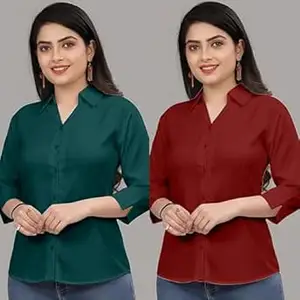 Formal Cotton Blend Shirt for Women with 3/4 Sleeve for Casual Wear Combo of 2