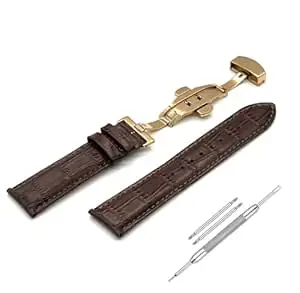 Lineon 20mm Half Padded Leather Mens Watch Strap with ButterFly Lock For Branded Watches Tool and Pins Include