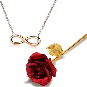 Fashion Frill Valentine Gift For Girlfriend Gold Infinity Pendant Gold Plated Chain Necklace For Women Girls 24k Gold Rose Love Gifts
