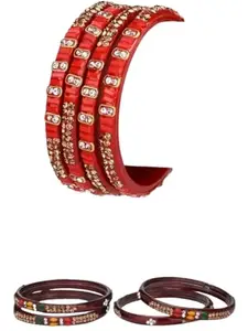 1st Time Modern Bangles/Kada Set- Perfect For Party, Wedding, Celebrations And Functions, Combo Of 2 Set, Each Set In Set 4 Bangles, RED And Mahroon- B29