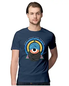 ALLEN BLACK Men's Regular Fit T-Shirt Don't Trust The System - Illuminati 100% Cotton T-Shirt Navy Blue_DTTSILLUSM-Navy Blue S Men Round_