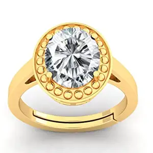 JEMSKART 5.25 Ratti Natural Quality Rashi Ratna Astrological White Zircon Stone Gold Plated Adjustable Ring for Men and Women AA+ Quality