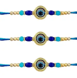 Beautiful Eye Design Red Thread Rakhi With Green and Blue Pearl Best Wishes Rakhi Rakshabandhan for Brother - Set of - (12)