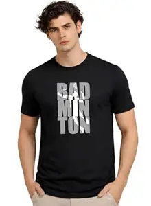 ADRO Mens Badminton Tshirt | Cotton Lycra | Regular Fit Tee | Sports Design T-Shirt for Men | Printed T Shirts for Men