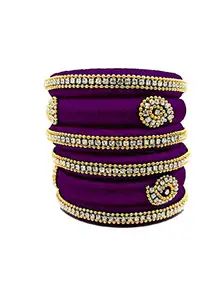 Elegance Kundan Purple Silk Thread Bangle (Set of 6)