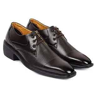 BXXY Men's Height Increasing Faux Leather Formal Derby Lace-up Shoes (Brown, Numeric_6)