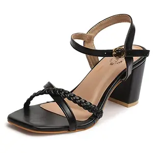 Denill Women Fashionable, Soft & Comfortable Casual Block Heel Sandals (Black, numeric_6)