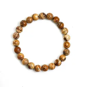 Atyahara Picture Jasper Bracelet - Genuine 8mm, 10mm Earthy Gemstone Beads with Landscape Patterns - Stretchable, Adjustable Band - Rustic Jewelry for Men & Women