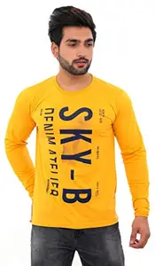 SKYBEN Men's Full Sleeves Round Neck Comfort Fit T-shirt Mustard (XL)