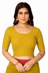 Amazon Brand - Anarva Round Neck Dobby Cotton Lycra Stretchable Elbow Half Sleeve Readymade Saree Blouse for Women Stylish