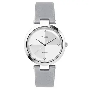 TIMEX Analog Silver Dial Women's Watch-TWEL11813 Genuine Leather, Gray Strap