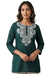LIBA CREATIONS Women Embroidery Short Kurti, Trendy Ethnic Wear Top, Comfortable Casual & Office Wear Kurta.