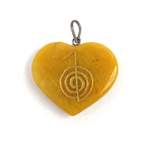 Reiki Crystal Products Golden Quartz Pendant Cho Ku Ray Reiki Heart Shape Crystal Stone Pendant with Chain for Unisex