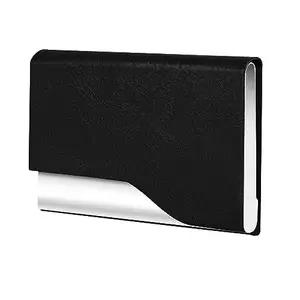 VENUSATURN Lorem Small Pocket-Sized Metal ID, Credit-Debit Card Holder with Magnetic Shut Button for Men & Women - Black WL608-B