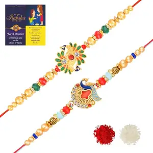 De Marquis Designer Rakhi Set Of 2 With Roli Chawal and Card for Rakshabandhan | Rakhee For Brother | Rakhee For Kids | Bhaiya Bhabhi Rakhi-set