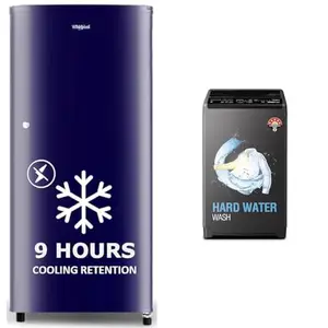 Whirlpool 184 L 3 Star Direct-Cool Single Door Refrigerator (205 WDE CLS 3S SAPPHIRE BLUE-Z, Blue, 7 Kg 5 Star Royal Fully-Automatic Top Loading Washing Machine (WHITEMAGIC ROYAL 7.0 GENX,