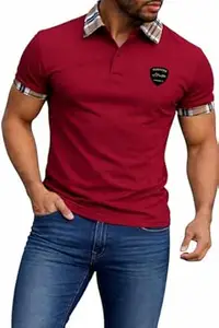 Premium Cotton Polo T-Shirt for Men, Slim Fit, Half Sleeve, Check Collar Design, Casual Stylish