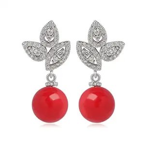Swasti Jewels Dangle Drop Earrings with CZ Stone Fashion Jewellery for Women (RED)